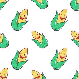 kawaii corn seamless pattern on white background