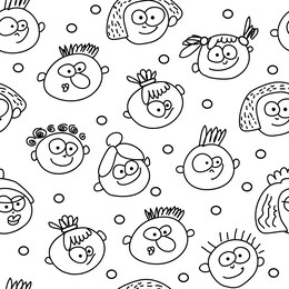 seamless pattern of the set of emotion funny faces. smiles  hand drawn