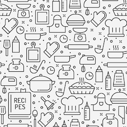 cooking seamless pattern. vector texture background with kitchenware.