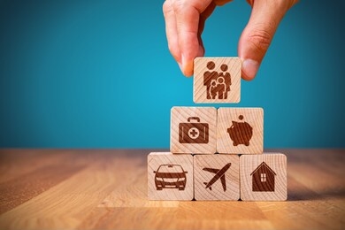insurance company client take out complete insurance concept. assurance and insurance: car, real estate and property, travel, finances, health, family and life.