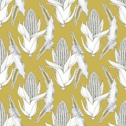 corn plants seamless pattern background. vegetable background. hand drawn doodle. corn cobs and corn grains.