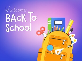 back to school, school bag with school supplies vector illustration