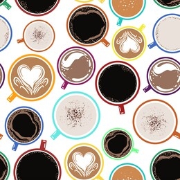 coffee seamless pattern. colored cups with coffee. vector illustration.