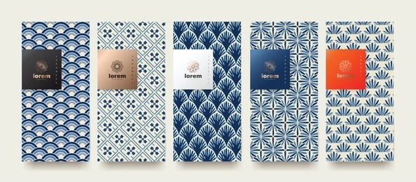 vector set packaging templates japanese of nature luxury or premium products.logo design with trendy linear style.voucher, flyer, brochure.menu book cover japan style vector illustration.
