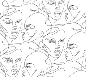 one line seamless pattern. continuous line drawing background. woman faces artwork. abstract minimalist portraits.