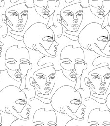 one line seamless pattern. continuous line drawing background. woman faces artwork. abstract minimalist portraits.