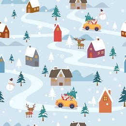 merry christmas illustration vector with santa claus go to town on snow background for seamless pattern 