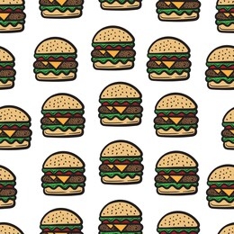 seamless pattern of cute cartoon burger design on white background. burger pattern vector. illustration art