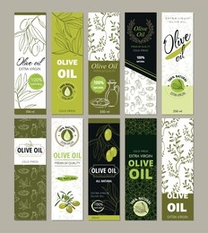 set of templates packaging for olive oil bottles.  vector illustration