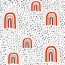 childish seamless pattern with hand drawn rainbow and dots. trendy kids vector background.