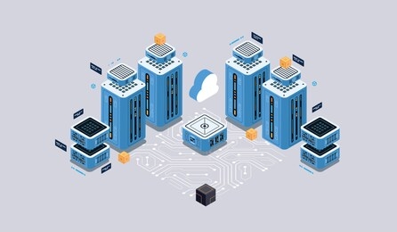 isometric design concept virtual reality and augmented reality. software development and programming. computation of big data center, quantum computer isometric vector technology