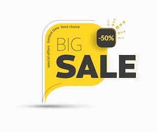 design of square vector banner with rounded corners on the leg for mega big sales. yellow tag templates with special offers for purchase, strokes and elements.