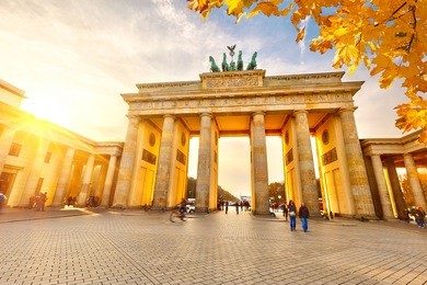 brandenburg gate at sunset, berlin