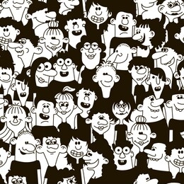 happy people - hand drawn seamless pattern. funny characters faces, vector illustration.