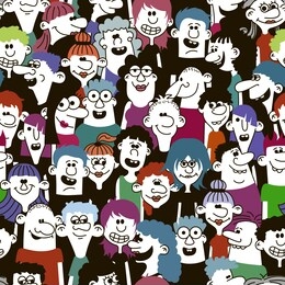 happy people - hand drawn seamless pattern. funny characters faces, vector illustration.