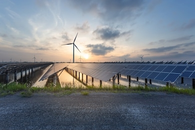 solar panels and wind power, clean energy in nature
