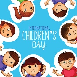 happy children's day background poster with happy kids illustration