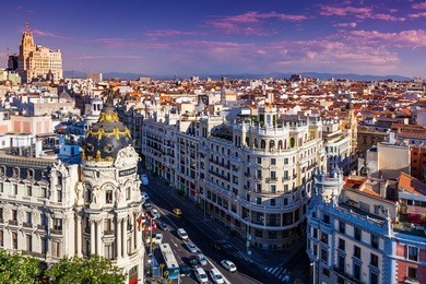 gran via street, madrid, spain