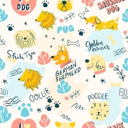 colorful doodle dogs words seamless pattern. vector pattern design