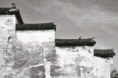 white wall and black roof - typical white wall and black roof in xidi, is shown in circa dec. 2011, located in anhui, china, is famous for its old type viallage