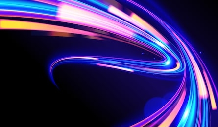 a futuristic illustration in vector of light trails in cyberpunk style, light speed effect, slow shutter, night urban.