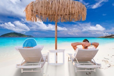 couple on tropical holidays at the sea