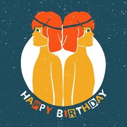 twin boys back to back. vector gemini original design. can be used for poster, greeting card, birthday party, invitation. vector illustration