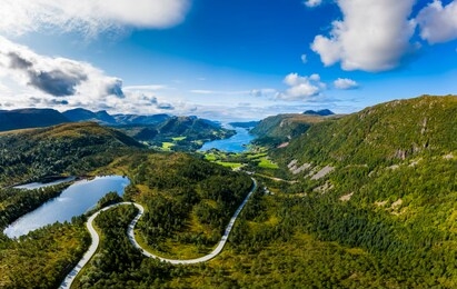 beautiful norwegian fjord arvagsfjorden. aerial view.