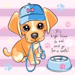 vector cute little pale puppy labrador retriever dog wants to eat and walk