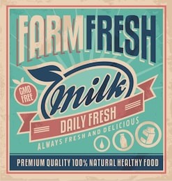 retro farm fresh milk concept. vector design for gmo free organic products on old paper texture. vintage label for premium quality 100 % natural healthy food.