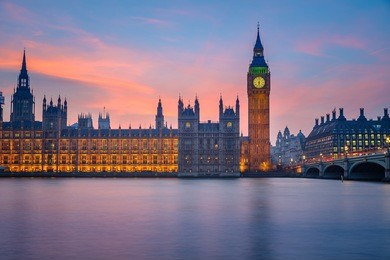big ben and houses of parliament at dusk, london, uk