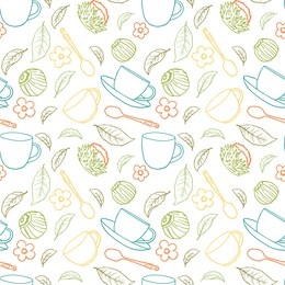 teatime seamless pattern - cups with tea and coffee endless design