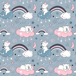 cute seamless pattern with bears and rainbows. cute bears on the clouds, stars, rainbow. baby vector pattern. printing on fabric, wallpaper, clothing, paper.