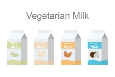 vegetarian milk packs icons set flat style