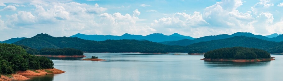 航拍湖南长沙宁乡田坪水库