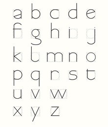 skeleton minuscule letters with geometric grid. roman capital alphabet also available in my portfolio.