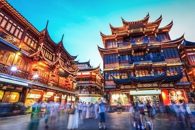 beautiful yuyuan garden at night,traditional shopping area in shanghai, china.