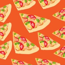 pizza serving seamless pattern with mushrooms, sweet pepper, tomato and cheese.
