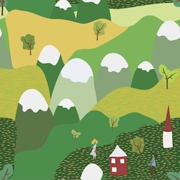 nature spring or summer landscape colorful seamless pattern. vector illustration of natural, rustic background. flat cartoon style. for poster, banner, card, brochure, cover, fabric