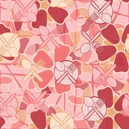 seamless composition. kitchenware scattered over a colored background. editable.