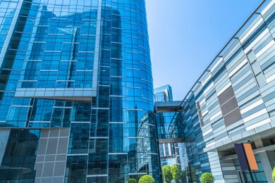 modern office building against blue sky