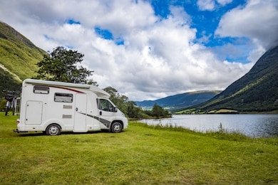 family vacation travel rv, holiday trip in motorhome, caravan car vacation. beautiful nature norway natural landscape.