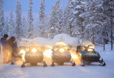 snowmobile engine start on snow and ready to use in kiruna sweden