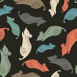 seamless vector pattern with cute colourful mouses. the design is suitable for children clothes, wallpaper, stationary, sheets as well as for wrapping paper. 