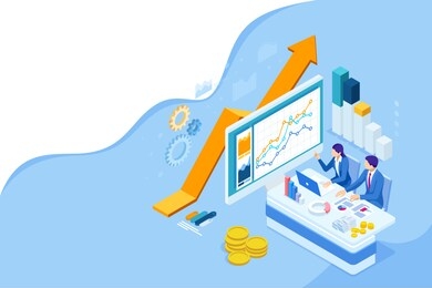 isometric web business concept of financial administration, accounting, analysis, audit, financial report. auditing tax process. documents, graphics, charts, planner, calendar, report.