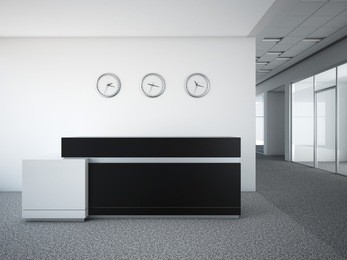 office lobby with a reception desk