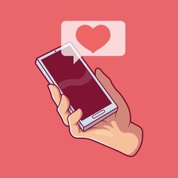 smartphone receiving a love message vector illustration. social media, technology, valentine design concept