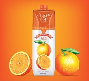 orange juice drink carton mockup in 3d illustration on orange background