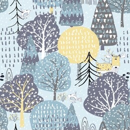 forest seamless pattern background with winter trees.