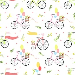vintage bikes with flowers and balloons seamless pattern vector illustration